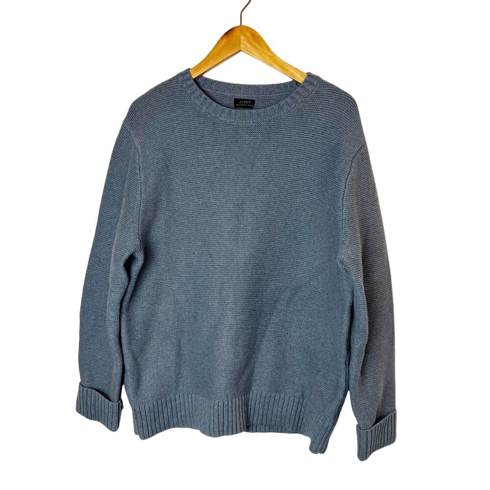 SZ L J. Crew Blue Thick Warm Winter 100% Organic Cotton Sweater